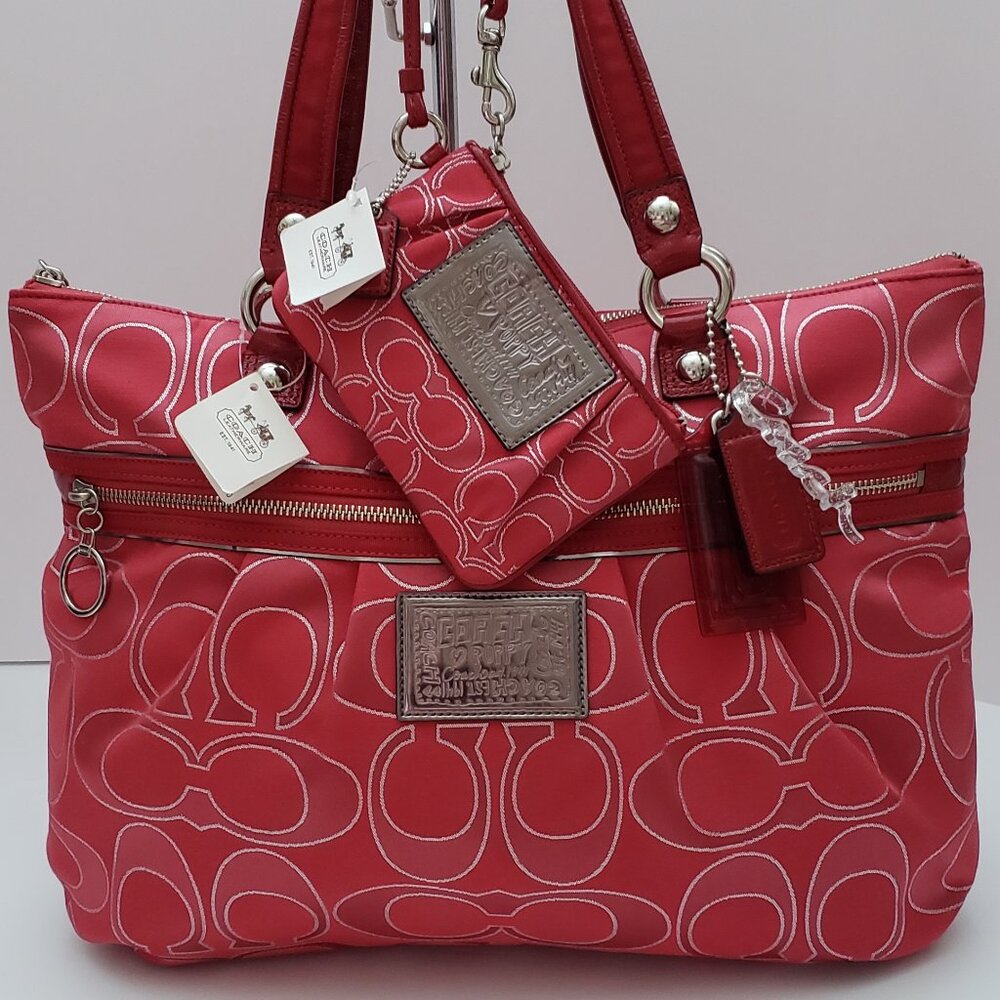 Coach Poppy Signature Glam Tote Shoulder Bag Set NWT!!🧁💖